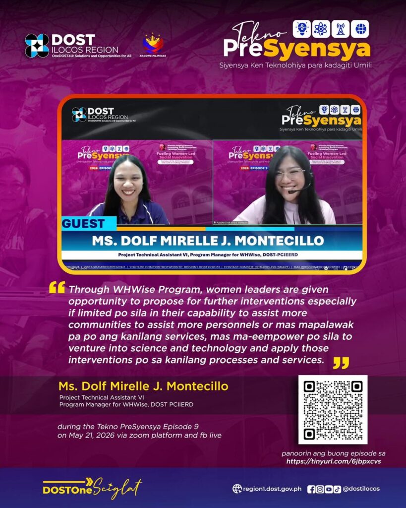 Strengthening Women Through Innovation: DOST-PCIEERD Highlights WHWise Program for Women-Led Social Enterprises on Tekno PreSyensya